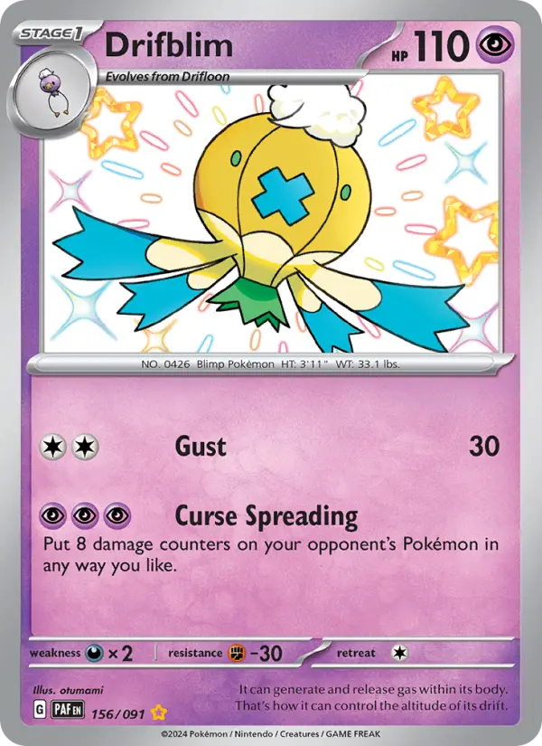 Drifblim Shiny rare Pokemon card #156 from Paldean Fates