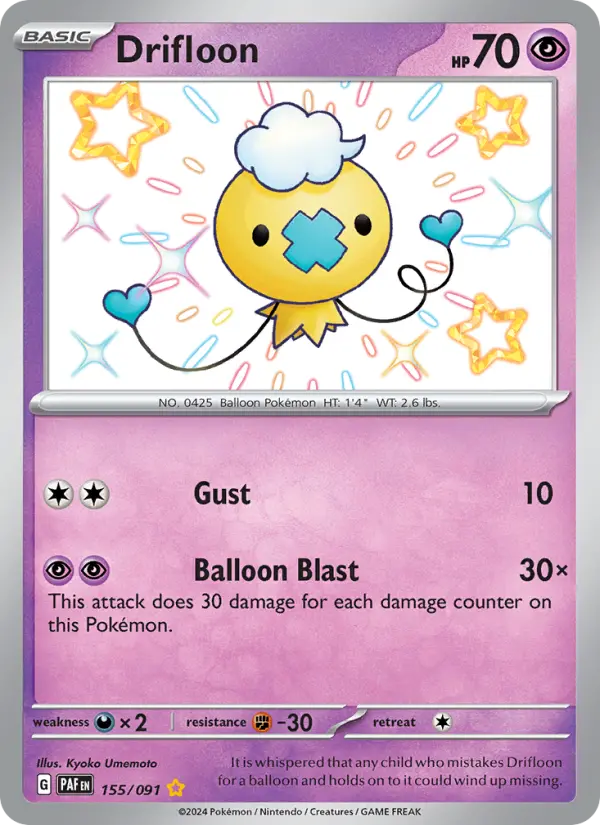 Drifloon Shiny rare Pokemon card #155 from Paldean Fates