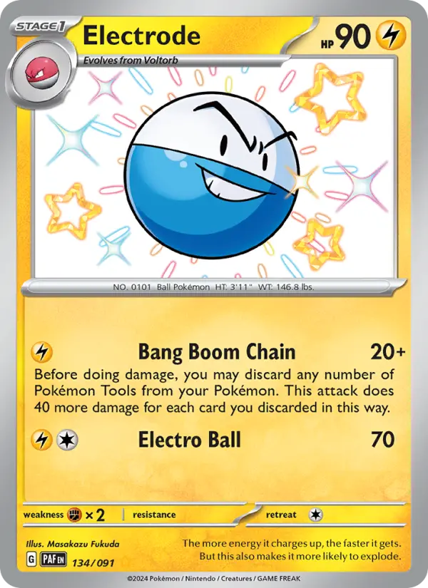 Electrode Shiny rare Pokemon card #134 from Paldean Fates