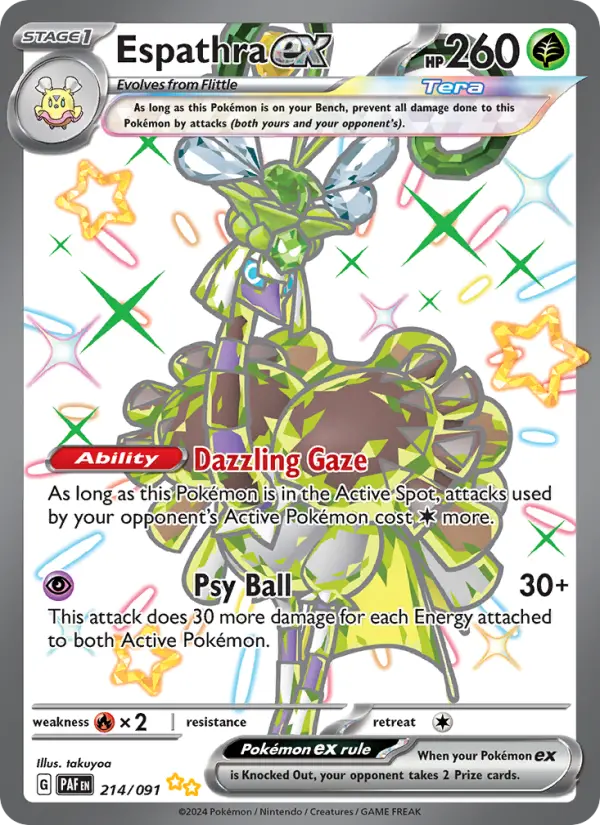 Espathra ex Shiny Ultra Rare Pokemon card #214 from Paldean Fates