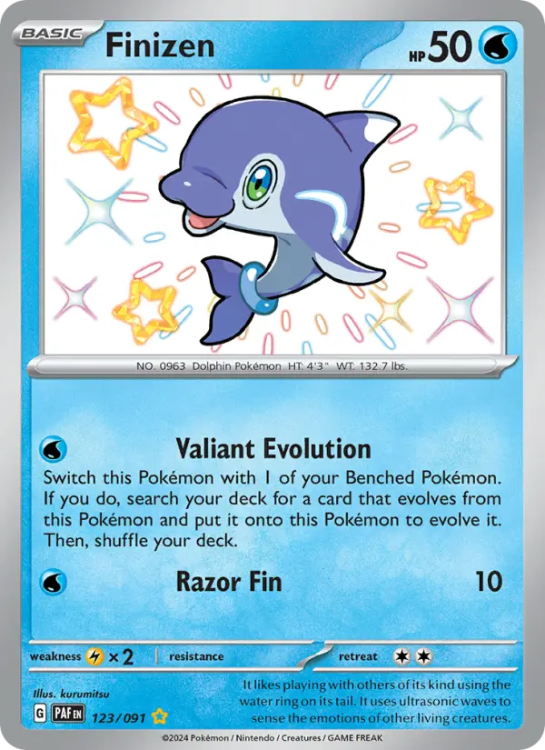 Finizen Shiny rare Pokemon card #123 from Paldean Fates