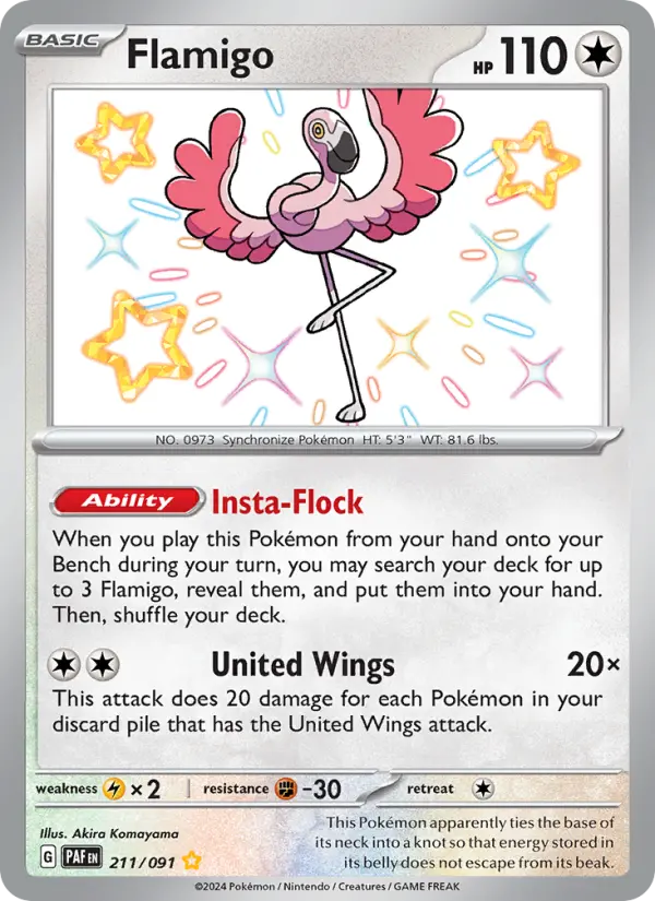 Flamigo Shiny rare Pokemon card #211 from Paldean Fates