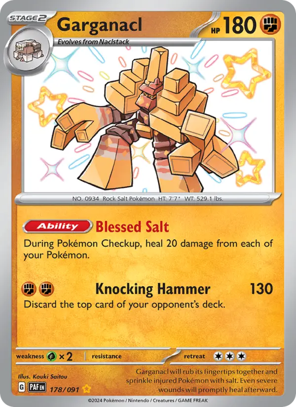 Garganacl Shiny rare Pokemon card #178 from Paldean Fates