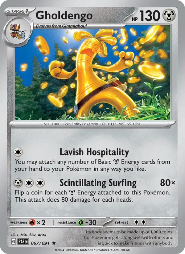 Gholdengo Rare Pokemon card #067 from Paldean Fates