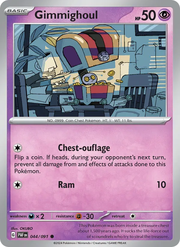 Gimmighoul Common Pokemon card #044 from Paldean Fates