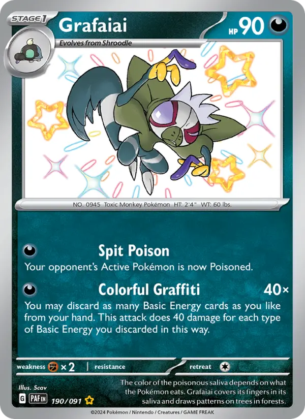 Grafaiai Shiny rare Pokemon card #190 from Paldean Fates