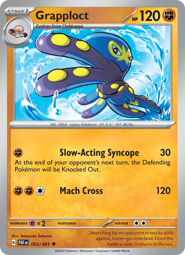 Grapploct Uncommon Pokemon card #052 from Paldean Fates