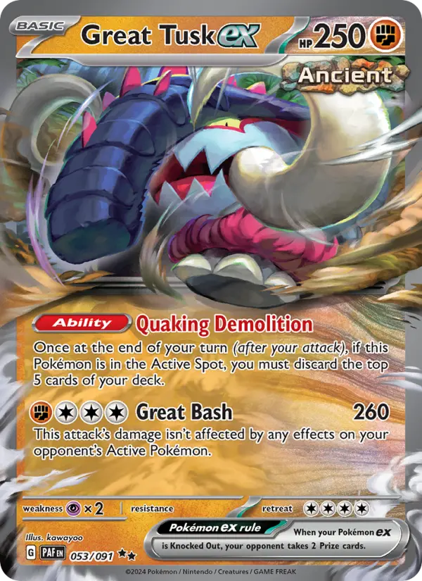 Great Tusk ex Double rare Pokemon card #053 from Paldean Fates