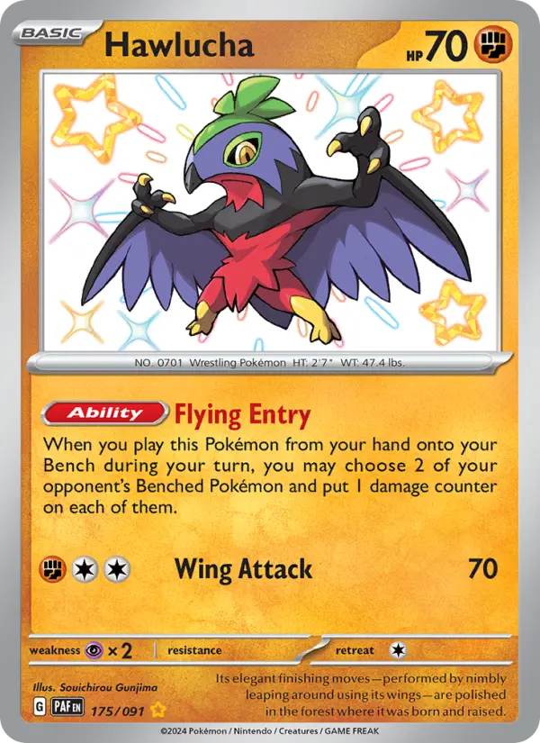 Hawlucha Shiny rare Pokemon card #175 from Paldean Fates