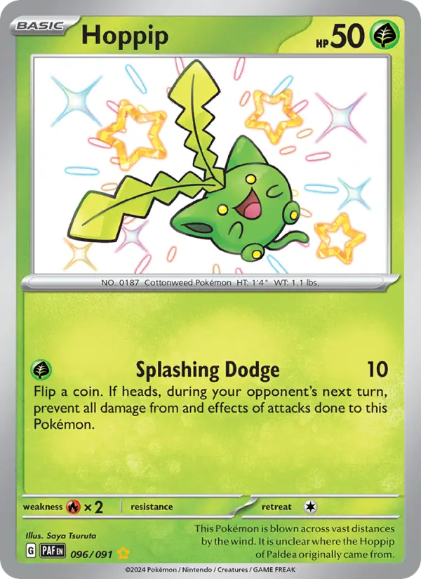 Hoppip Shiny rare Pokemon card #096 from Paldean Fates