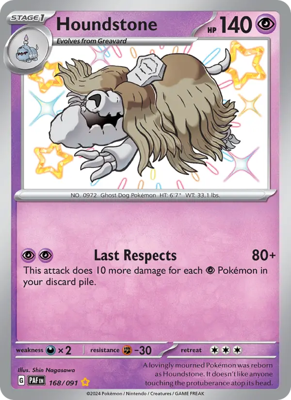 Houndstone Shiny rare Pokemon card #168 from Paldean Fates