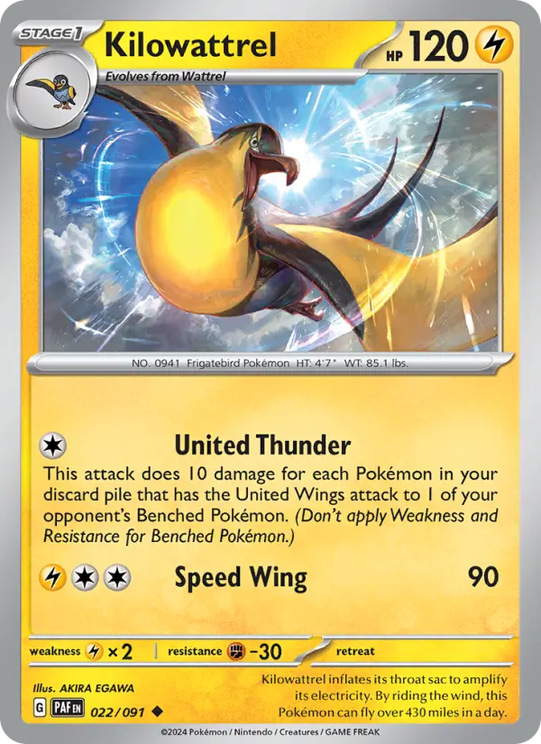 Kilowattrel Uncommon Pokemon card #022 from Paldean Fates