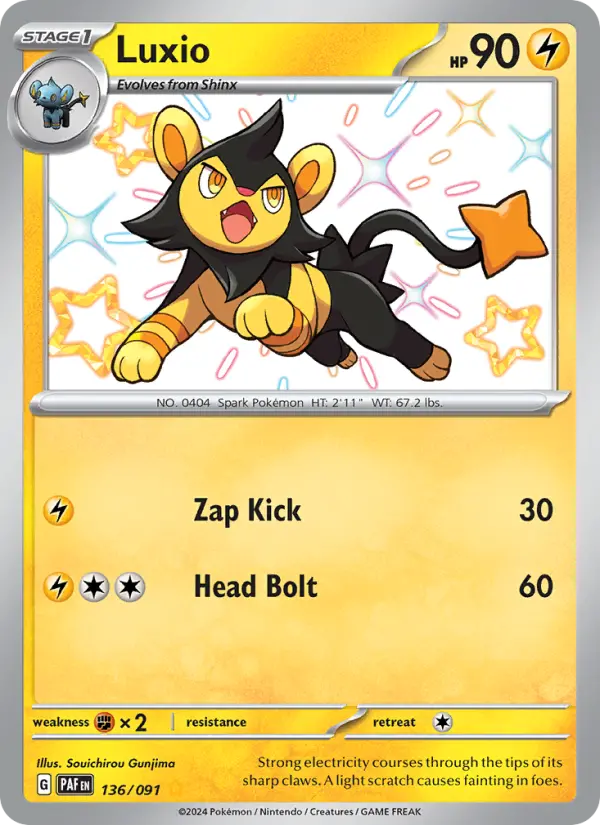 Luxio Shiny rare Pokemon card #136 from Paldean Fates