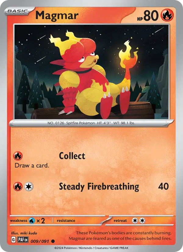 Magmar Common Pokemon card #009 from Paldean Fates