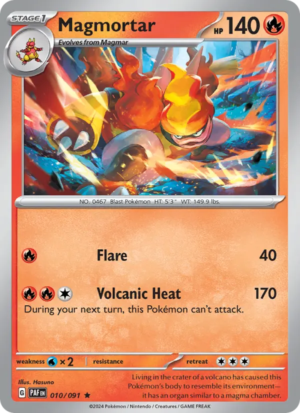 Magmortar Rare Pokemon card #010 from Paldean Fates