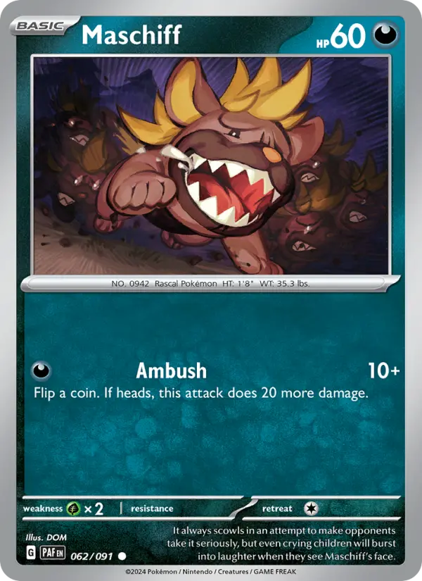 Maschiff Common Pokemon card #062 from Paldean Fates