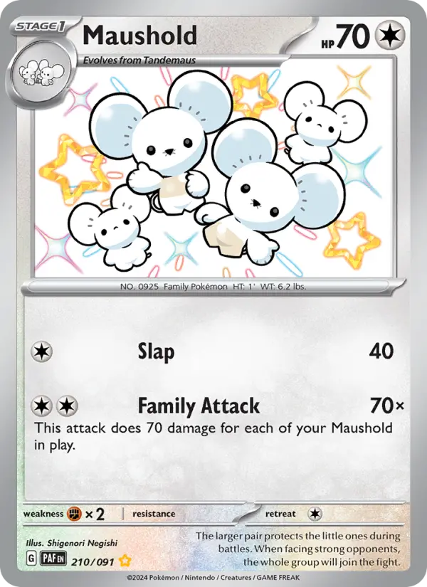 Maushold Shiny rare Pokemon card #210 from Paldean Fates