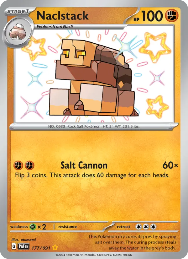 Naclstack Shiny rare Pokemon card #177 from Paldean Fates