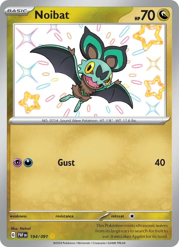 Noibat Shiny rare Pokemon card #194 from Paldean Fates