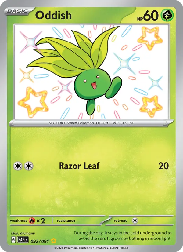 Oddish Shiny rare Pokemon card #092 from Paldean Fates