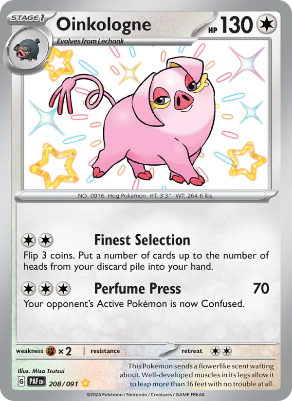 Oinkologne Shiny rare Pokemon card #208 from Paldean Fates
