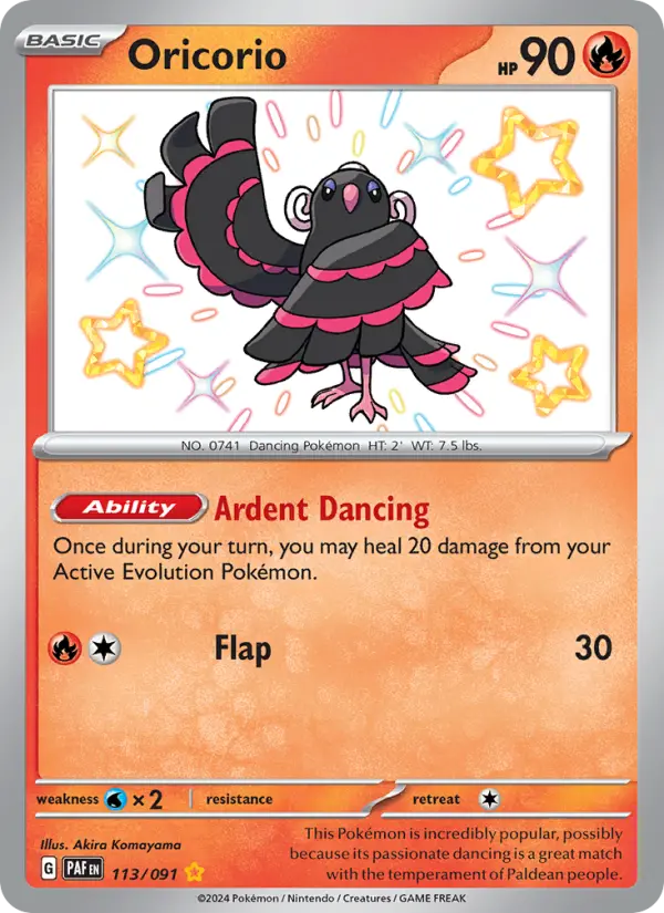 Oricorio Shiny rare Pokemon card #113 from Paldean Fates