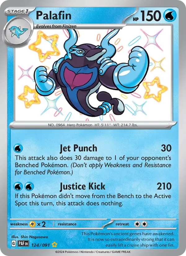 Palafin Shiny rare Pokemon card #124 from Paldean Fates
