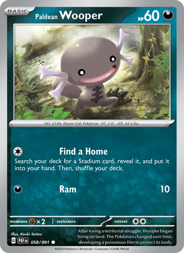 Paldean Wooper Common Pokemon card #058 from Paldean Fates