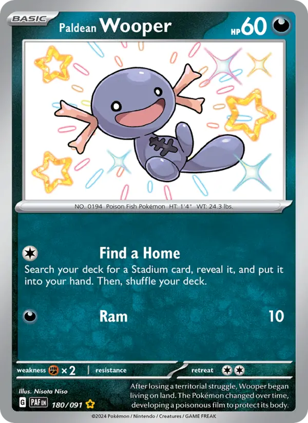 Paldean Wooper Shiny rare Pokemon card #180 from Paldean Fates