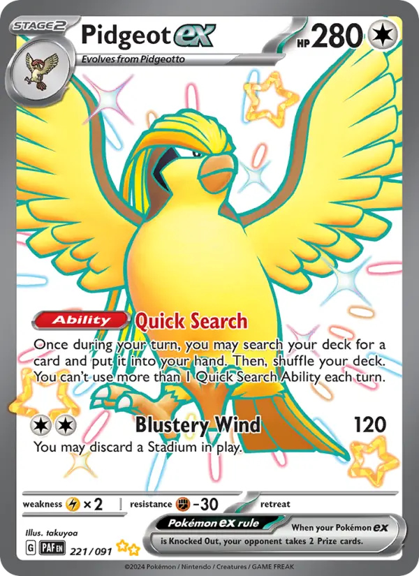 Pidgeot ex Shiny Ultra Rare Pokemon card #221 from Paldean Fates