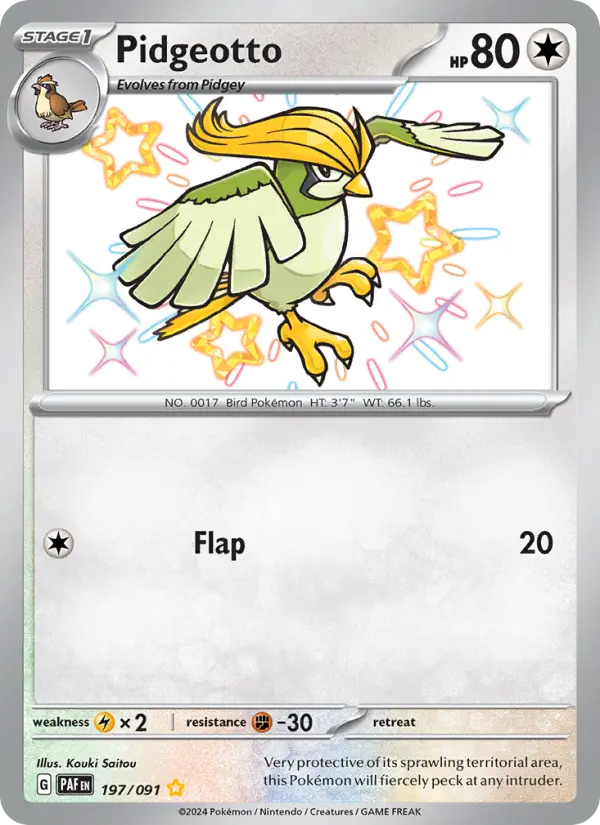 Pidgeotto Shiny rare Pokemon card #197 from Paldean Fates