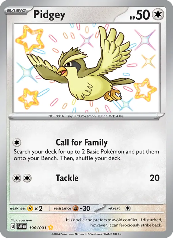 Pidgey Shiny rare Pokemon card #196 from Paldean Fates