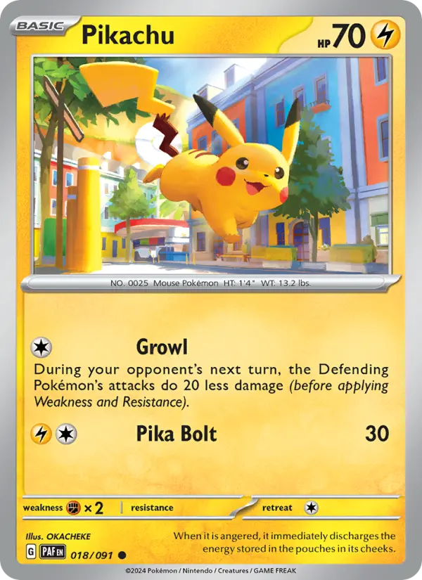 Pikachu Common Pokemon card #018 from Paldean Fates