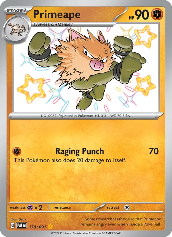 Primeape Shiny rare Pokemon card #170 from Paldean Fates