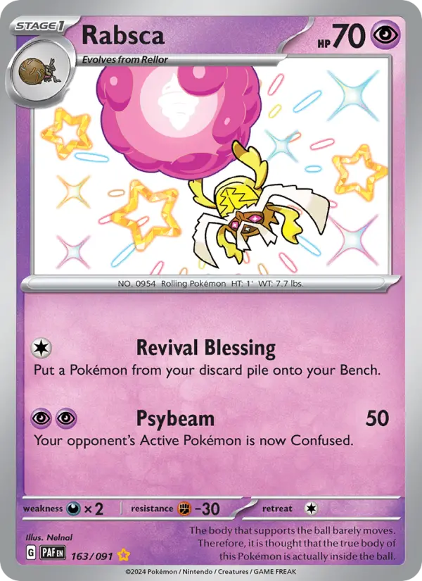 Rabsca Shiny rare Pokemon card #163 from Paldean Fates