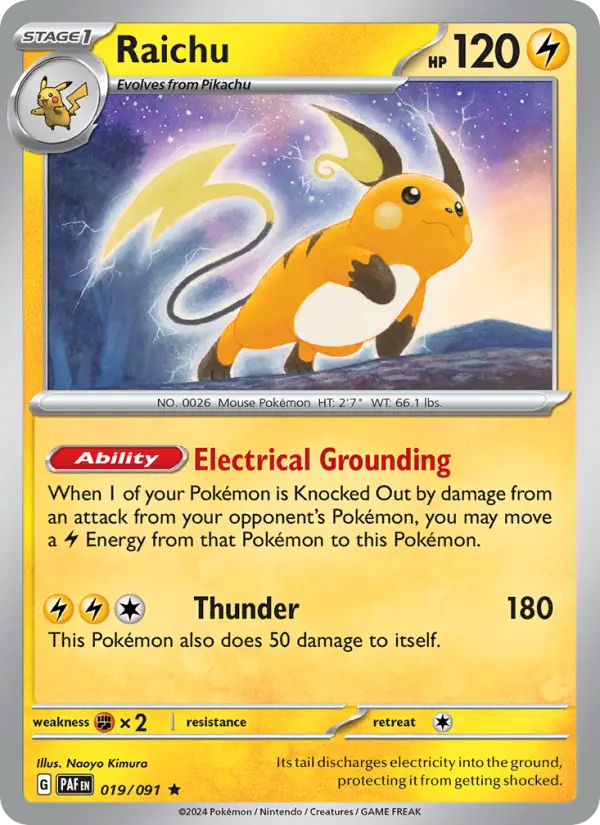 Raichu Rare Pokemon card #019 from Paldean Fates
