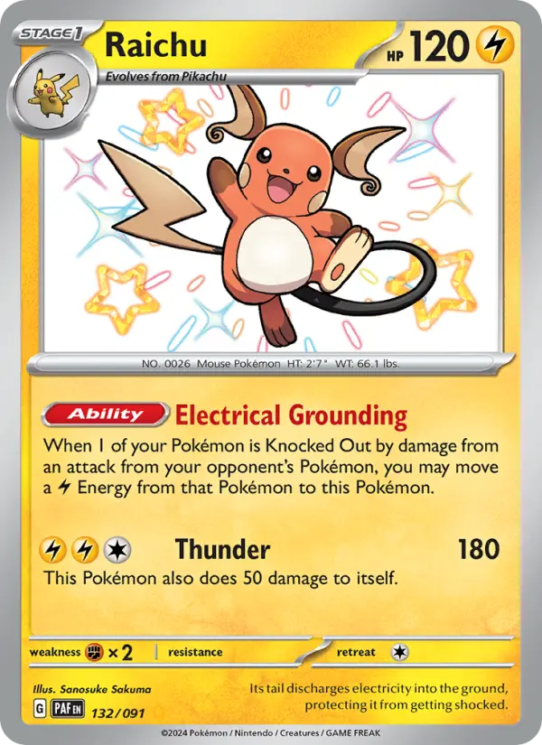 Raichu Shiny rare Pokemon card #132 from Paldean Fates