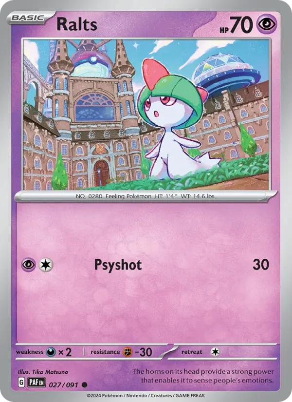 Ralts Common Pokemon card #027 from Paldean Fates