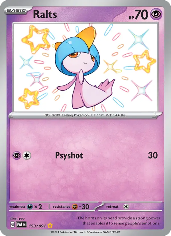 Ralts Shiny rare Pokemon card #153 from Paldean Fates