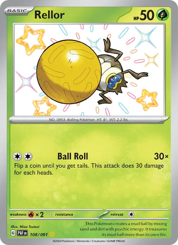 Rellor Shiny rare Pokemon card #108 from Paldean Fates
