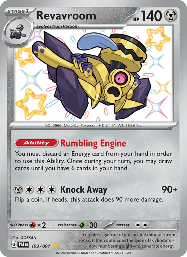 Revavroom Shiny rare Pokemon card #193 from Paldean Fates