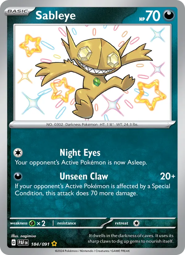 Sableye Shiny rare Pokemon card #184 from Paldean Fates