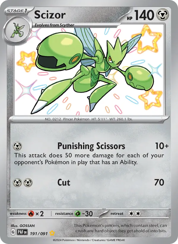 Scizor Shiny rare Pokemon card #191 from Paldean Fates