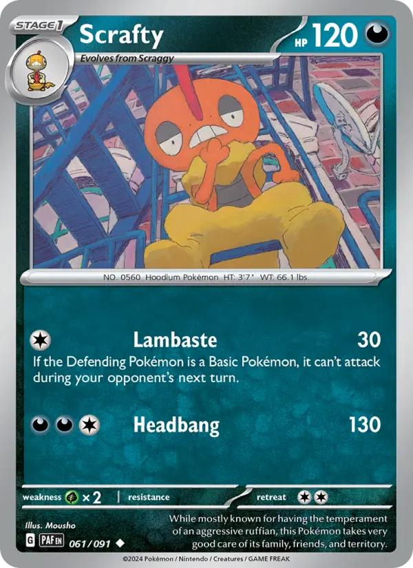 Scrafty Uncommon Pokemon card #061 from Paldean Fates