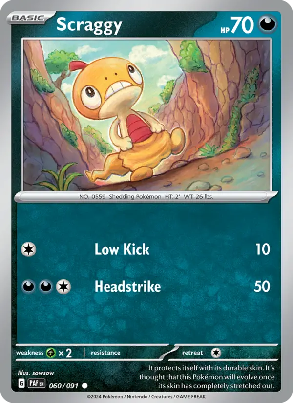 Scraggy Common Pokemon card #060 from Paldean Fates