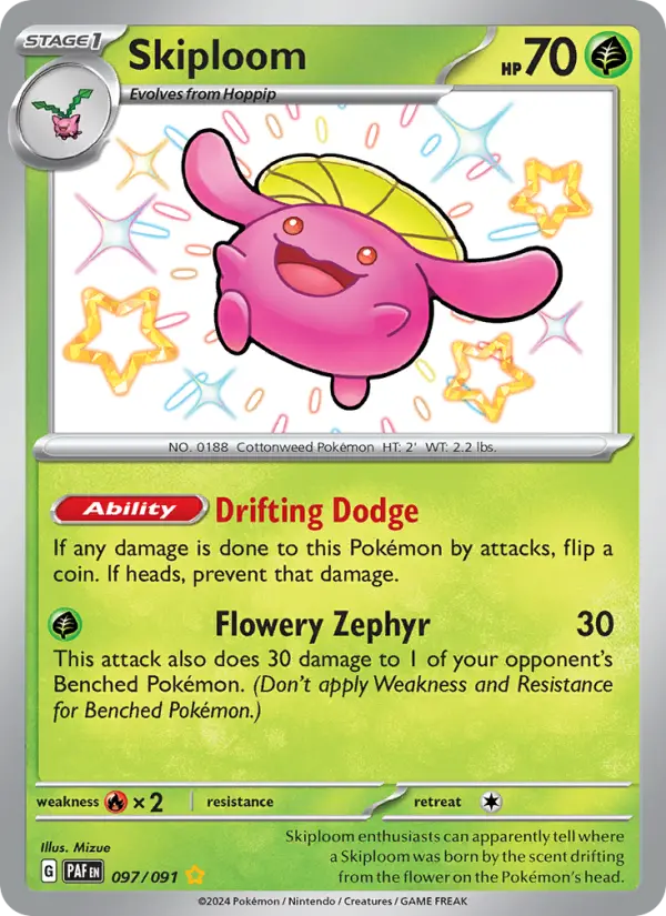 Skiploom Shiny rare Pokemon card #097 from Paldean Fates