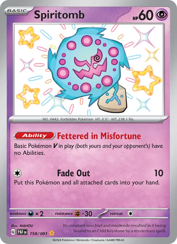 Spiritomb Shiny rare Pokemon card #158 from Paldean Fates