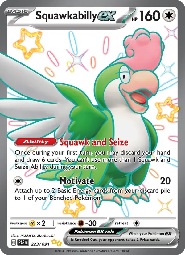 Squawkabilly ex Shiny Ultra Rare Pokemon card #223 from Paldean Fates