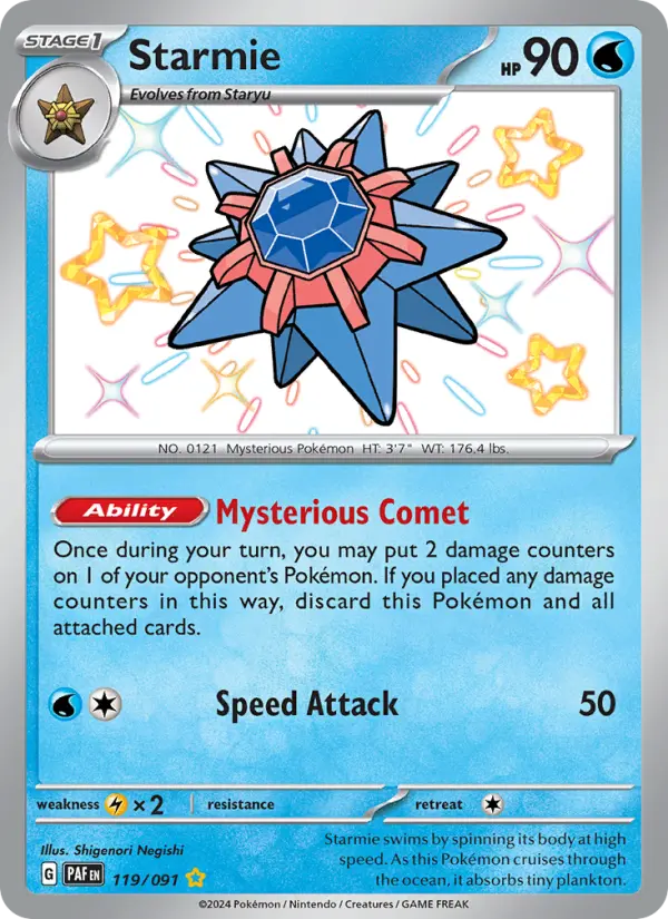 Starmie Shiny rare Pokemon card #119 from Paldean Fates