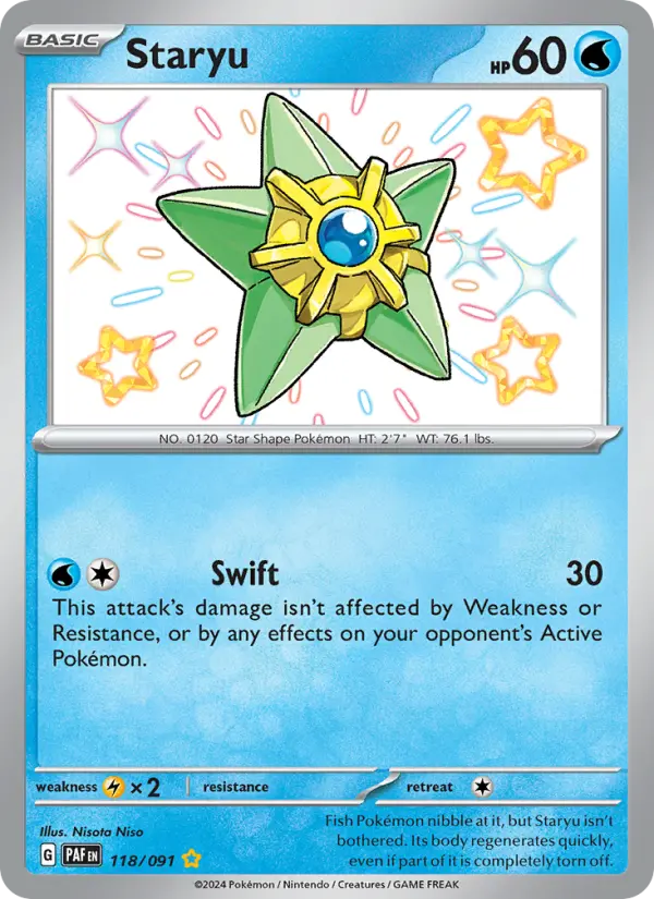 Staryu Shiny rare Pokemon card #118 from Paldean Fates